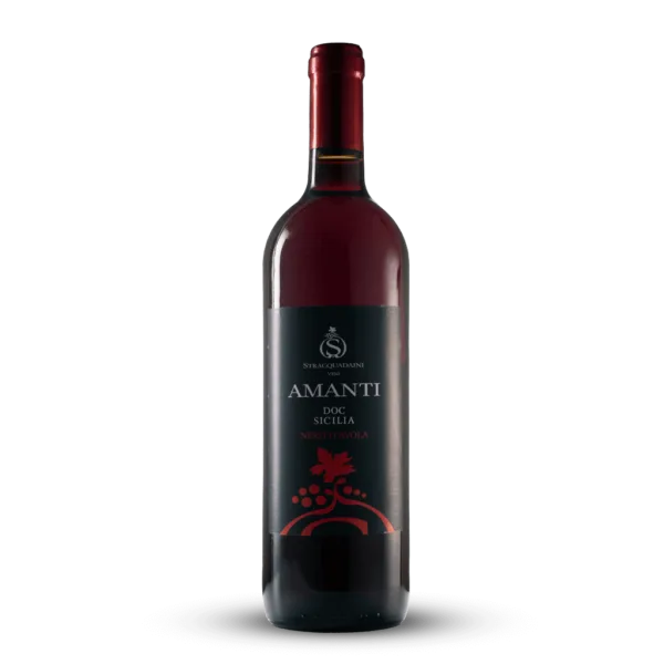 Bottiglia di vino rosso Straccquadaini Amanti, DOC Sicilia Nero d'Avola.