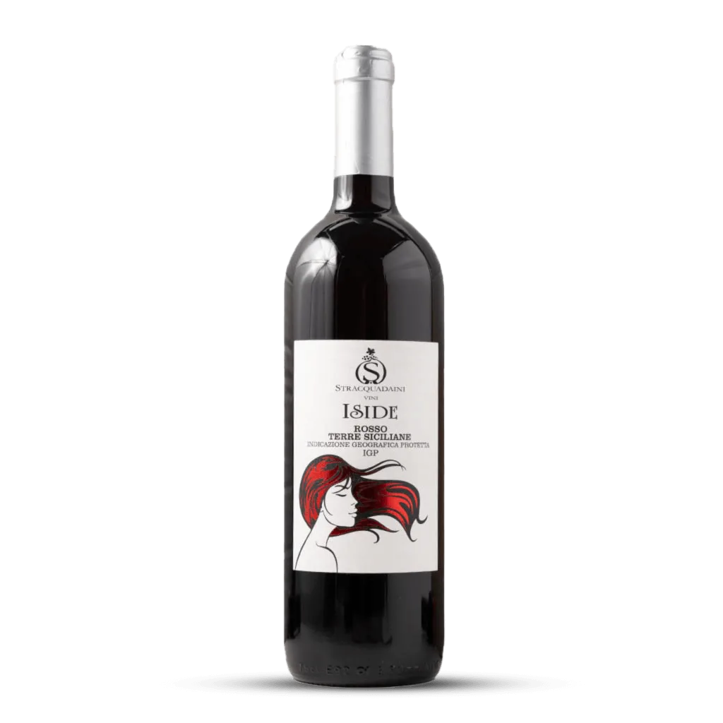 Bottiglia di vino rosso Iside, Stracquadaini, Terre Siciliane IGP.